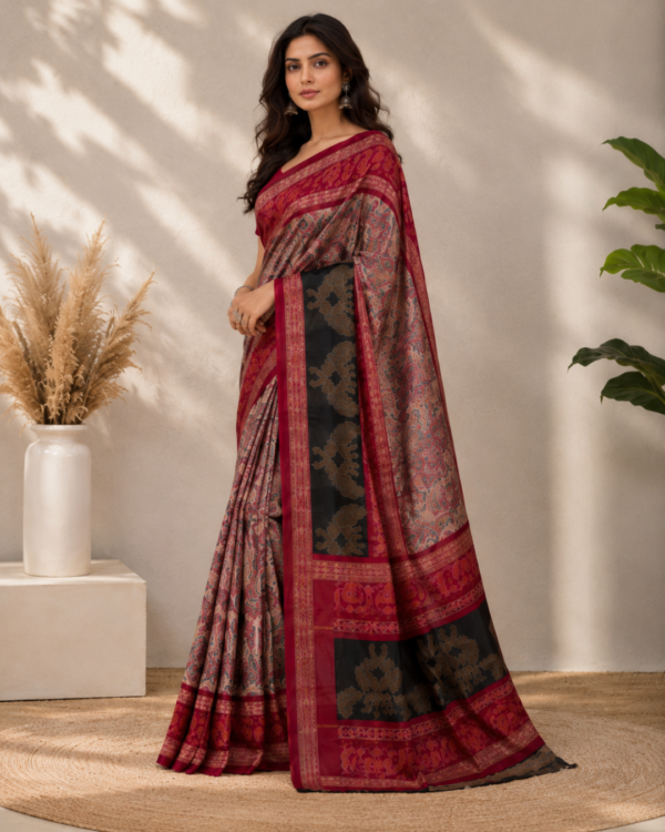 Traditional Red and Black Sambalpuri Silk Saree With Woven Pallu | Authentic Ikat Handloom For Women