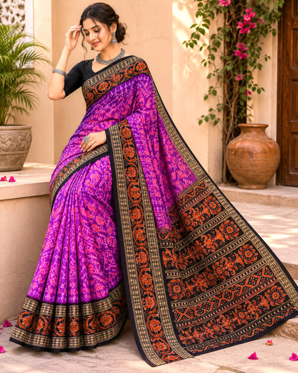 Premium Magenta and Black Sambalpuri Silk Ikat Handloom Saree | Authentic Traditional Festive Outfit