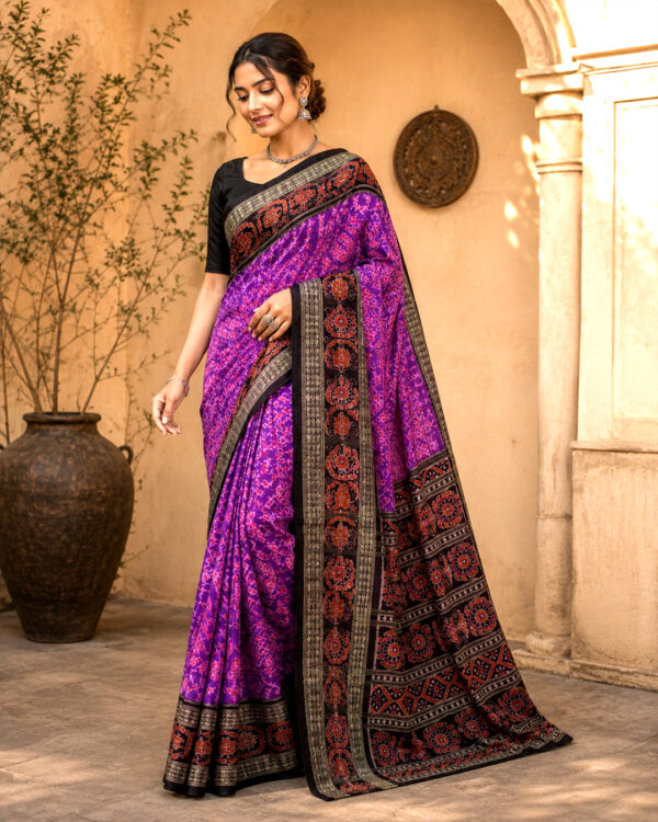 Premium Magenta and Black Sambalpuri Silk Ikat Handloom Saree | Authentic Traditional Festive Outfit - Image 3