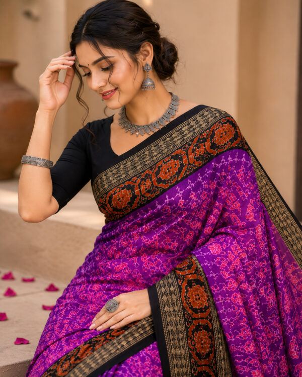Premium Magenta and Black Sambalpuri Silk Ikat Handloom Saree | Authentic Traditional Festive Outfit - Image 4