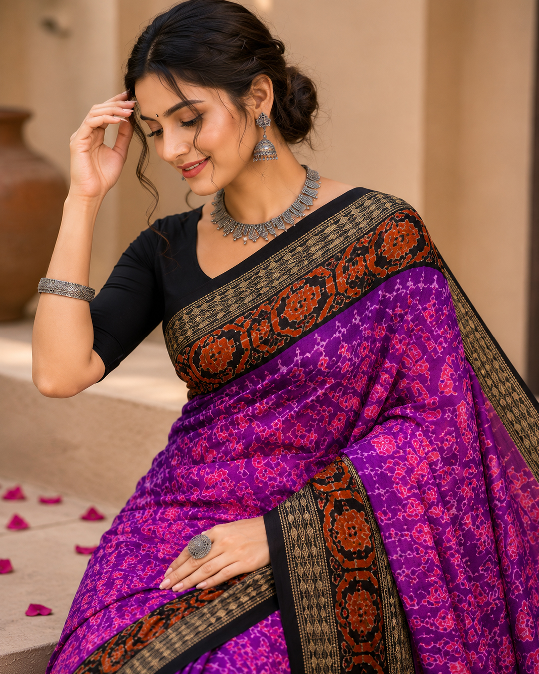 Premium Magenta and Black Sambalpuri Silk Ikat Handloom Saree | Authentic Traditional Festive Outfit - Image 4