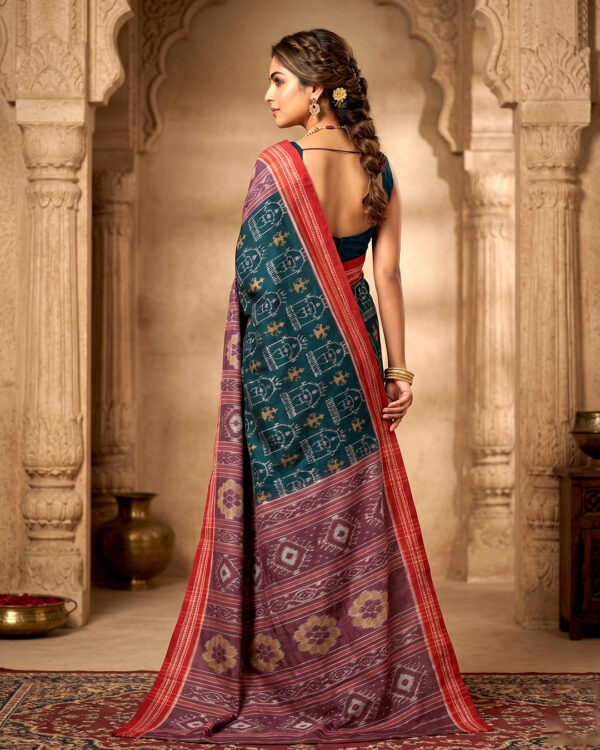 Authentic Teal & Mauve Sambalpuri Silk Saree - Premium Ikat Handloom For Festive Occasions & Wedding - Image 2