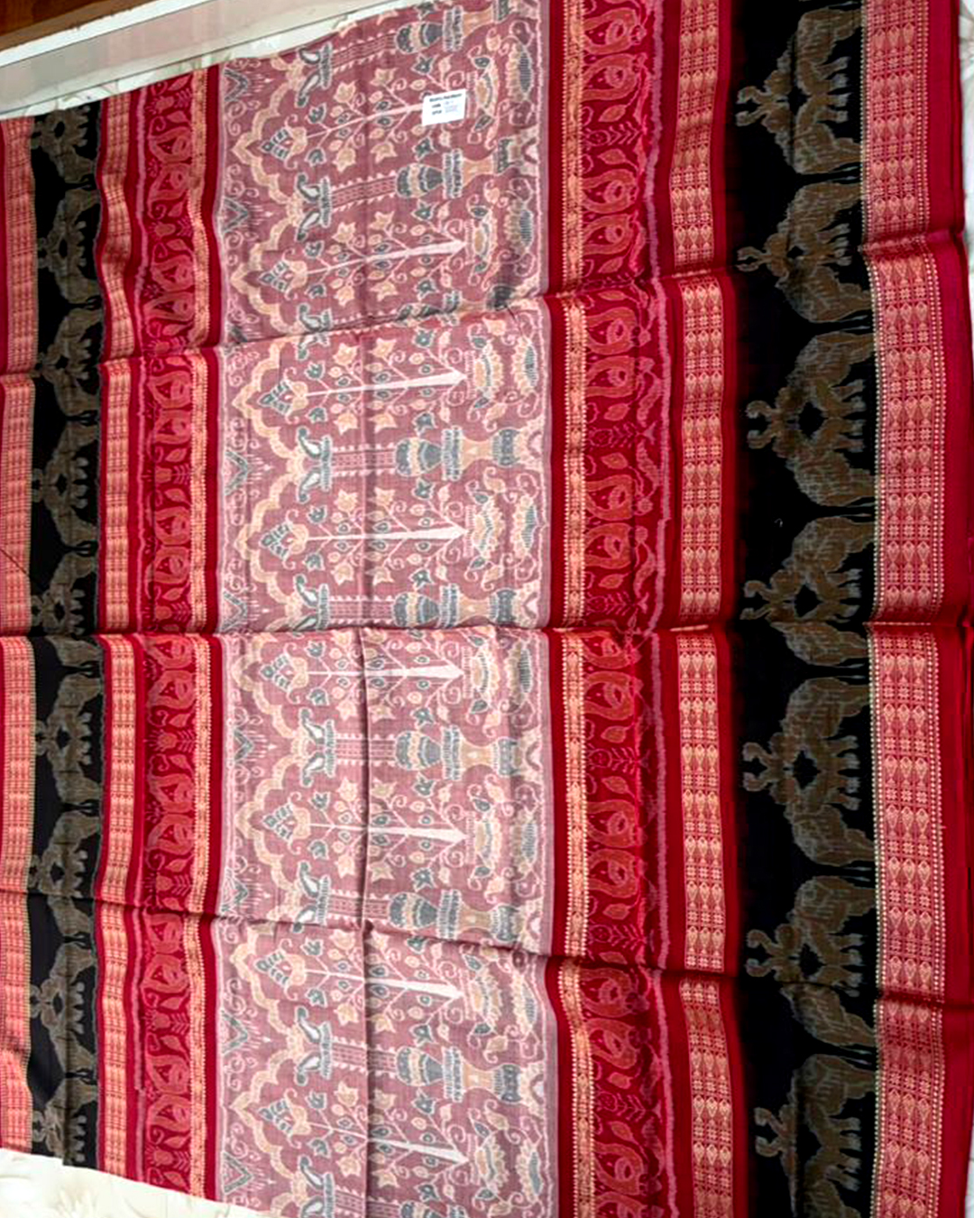 Traditional Red and Black Sambalpuri Silk Saree With Woven Pallu | Authentic Ikat Handloom For Women - Image 6