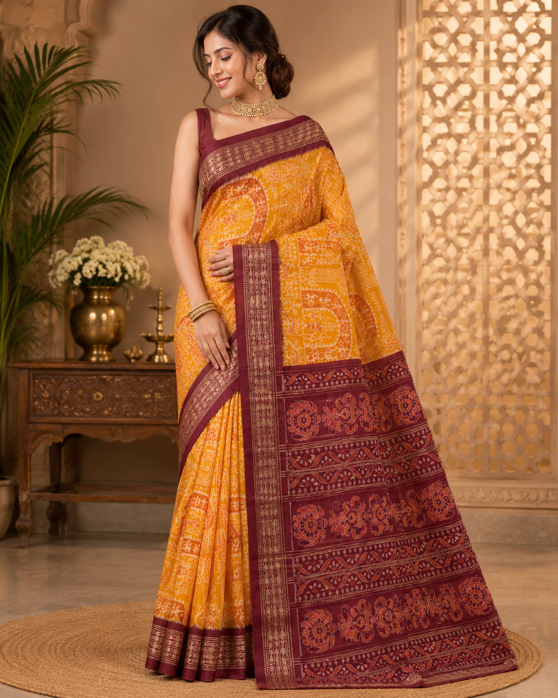 Royal Pink and Blue Sambalpuri Ikat Handloom Saree | Premium Cotton Silk Weave For Festive Occasions - Image 4