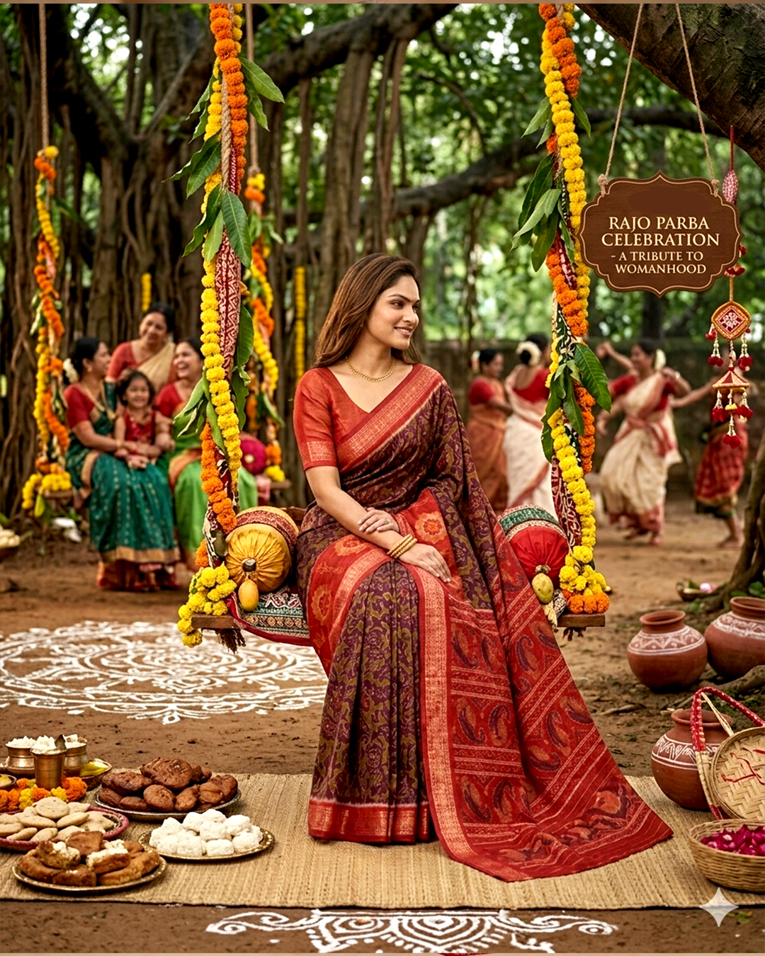 Traditional Maroon and Red Raja Festival Sambalpuri Saree | Authentic Handloom Ikat For Women's Wear - Image 2