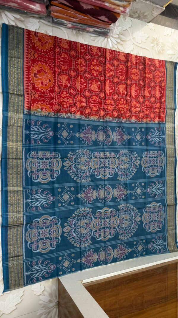 Classic Red & Teal Blue Art Silk Saree | Lyfmart - Image 3
