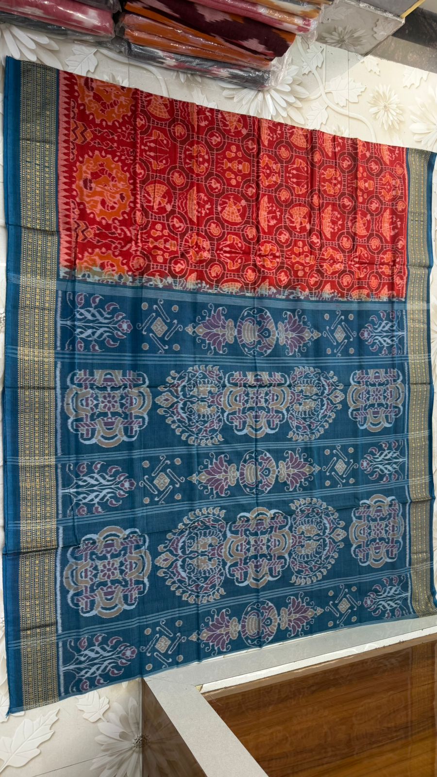 Classic Red & Teal Blue Art Silk Saree | Lyfmart - Image 3